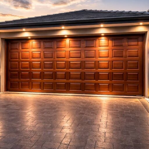 Double wooden garage doors installed by The Garage Door Company